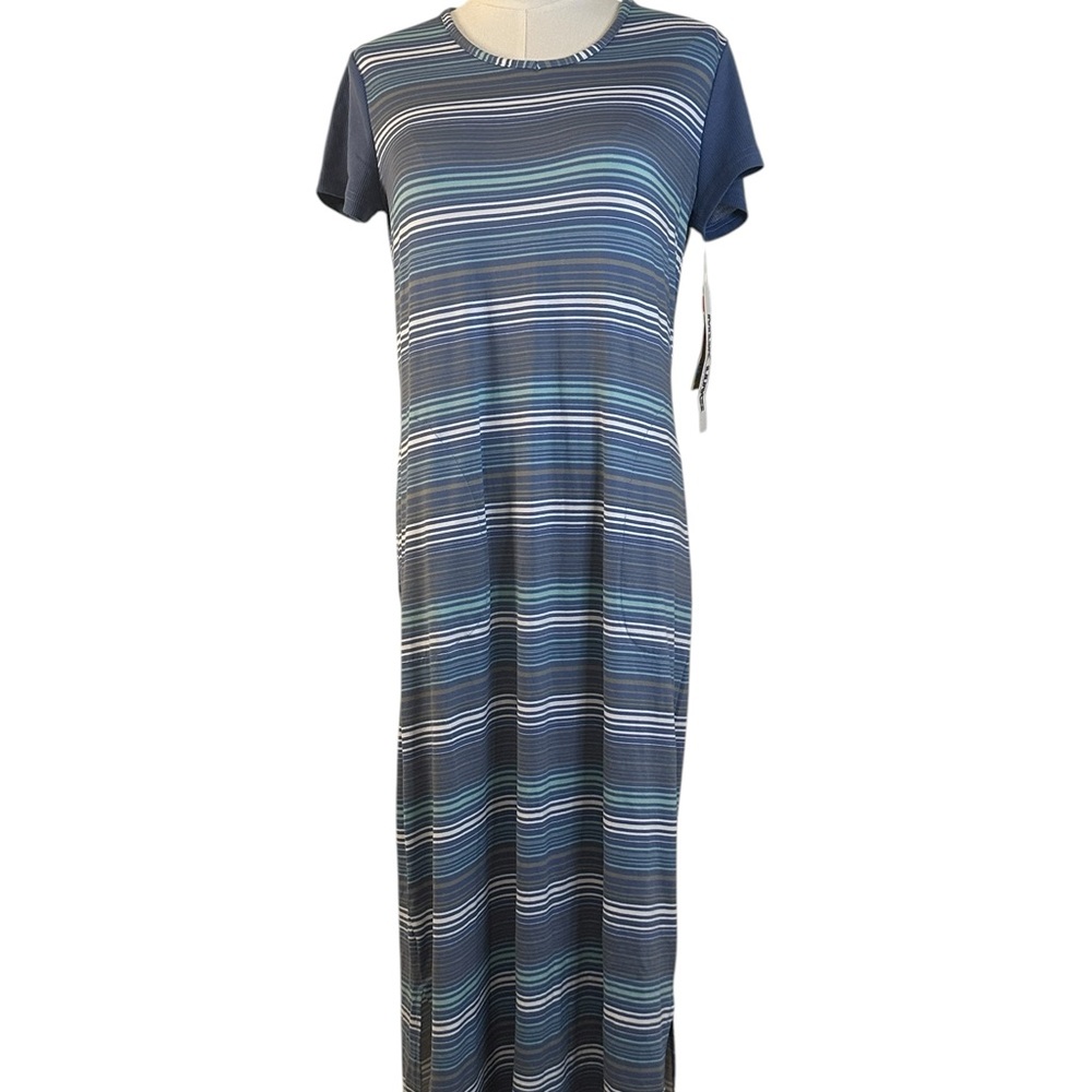 Muk Luks Navy and White Striped Maxi Dress